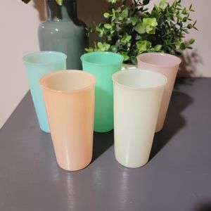 Lot of 5 Vintage Tupperware 9 oz Tumbler Cups Pastel Colors #116